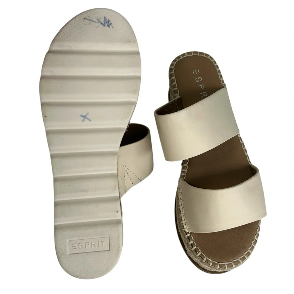 ESPRIT Katalina Off White Espadrille Platform Wedge Slide Sandals Womens SZ 7.5
